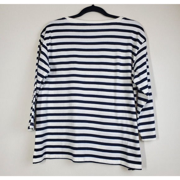 Talbots Top Womens Large Petite French Striped Blue White Embroidered Flowers - Picture 3 of 8